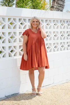 Proud Poppy Clothing Peak Frill Party Dress in Rust New