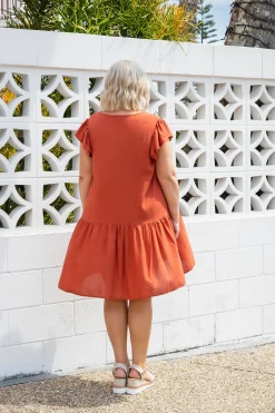 Proud Poppy Clothing Peak Frill Party Dress in Rust New