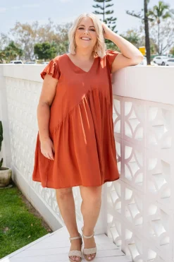 Proud Poppy Clothing Peak Frill Party Dress in Rust New