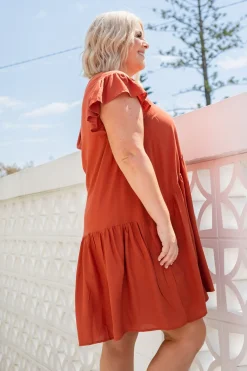 Proud Poppy Clothing Peak Frill Party Dress in Rust New