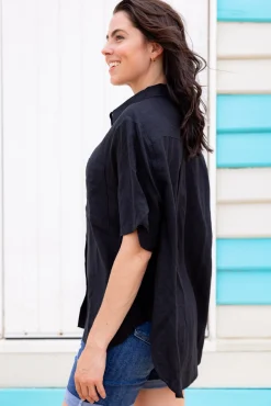 Proud Poppy Clothing Samara Linen Blend Shirt in Black Discount