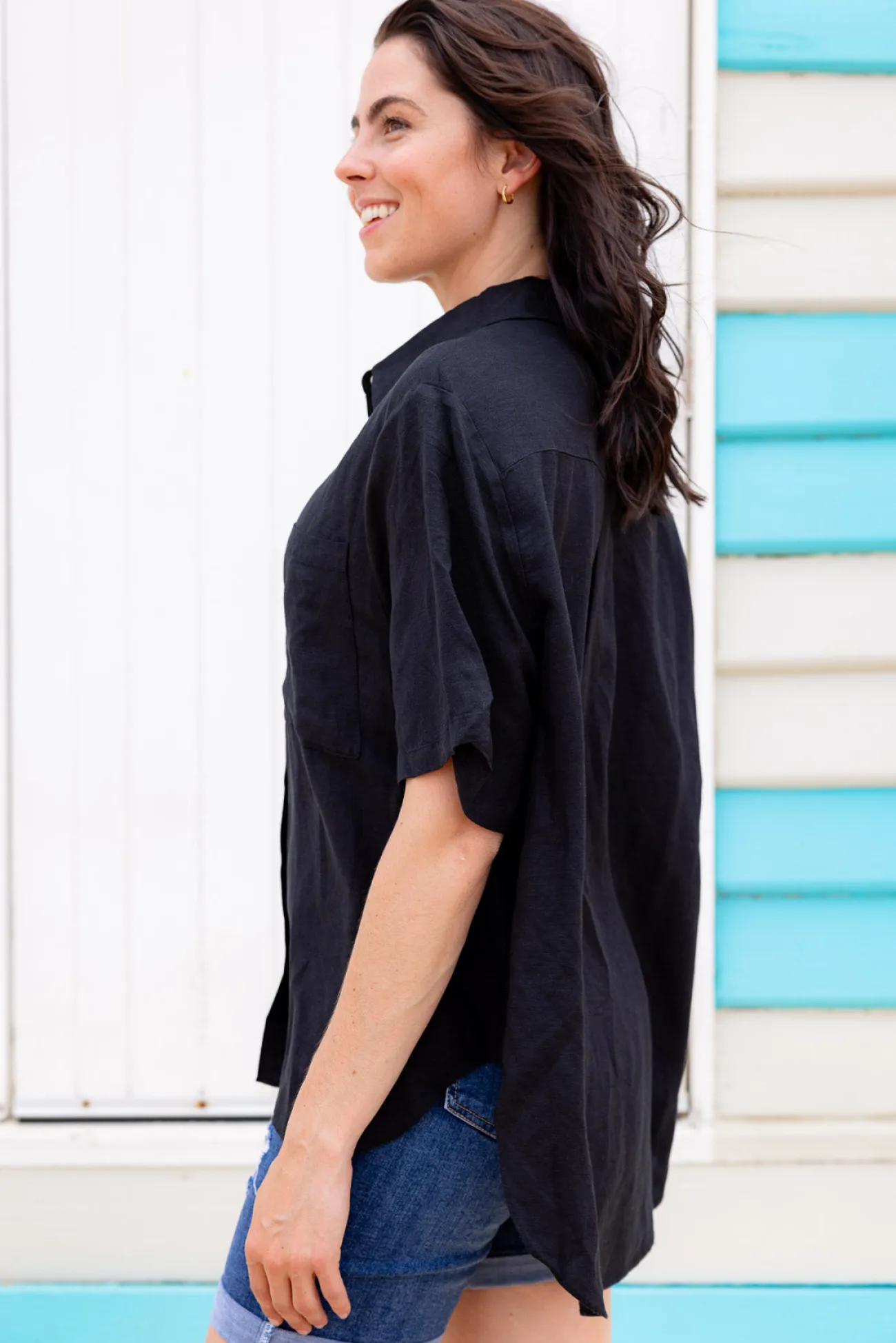 Proud Poppy Clothing Samara Linen Blend Shirt in Black Discount