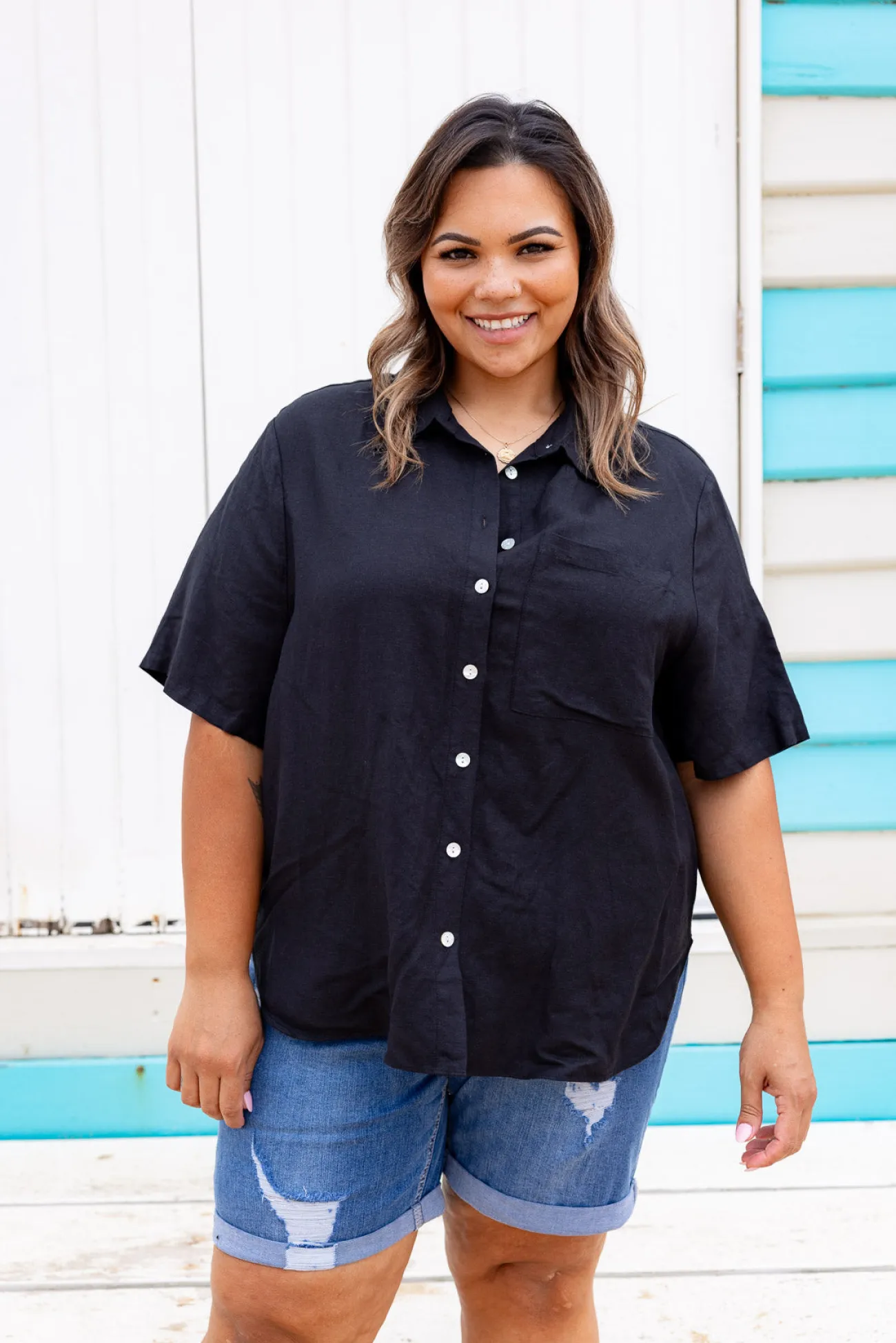 Proud Poppy Clothing Samara Linen Blend Shirt in Black Discount