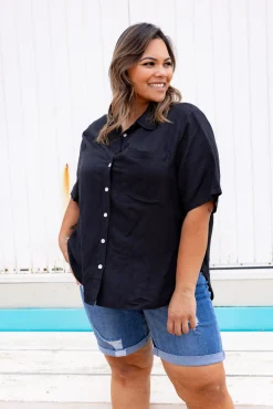 Proud Poppy Clothing Samara Linen Blend Shirt in Black Discount