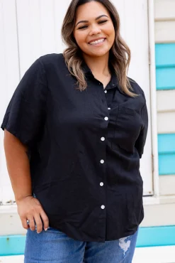Proud Poppy Clothing Samara Linen Blend Shirt in Black Discount
