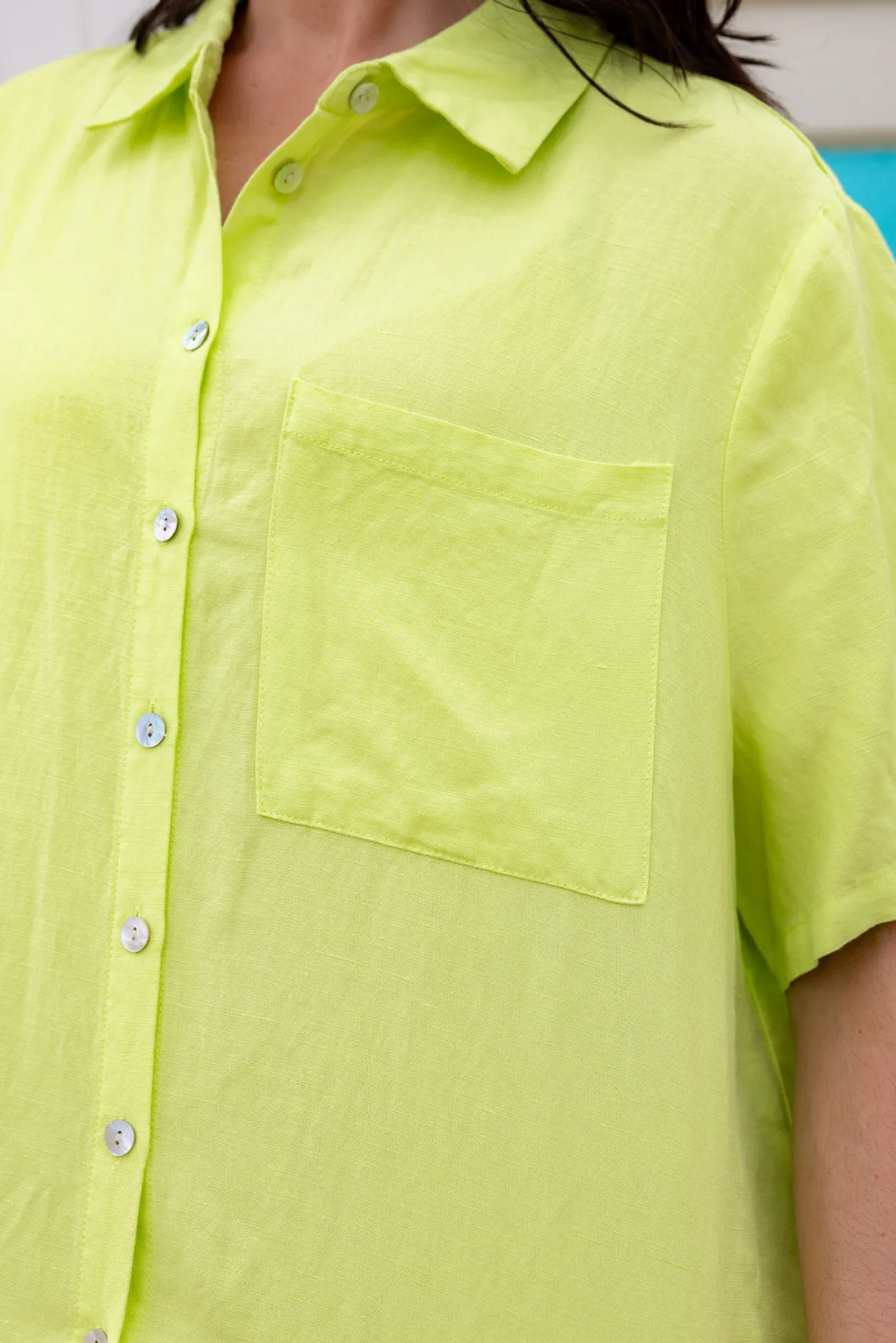 Proud Poppy Clothing Samara Linen Blend Shirt in Lime Clearance