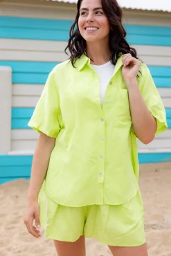 Proud Poppy Clothing Samara Linen Blend Shirt in Lime Clearance