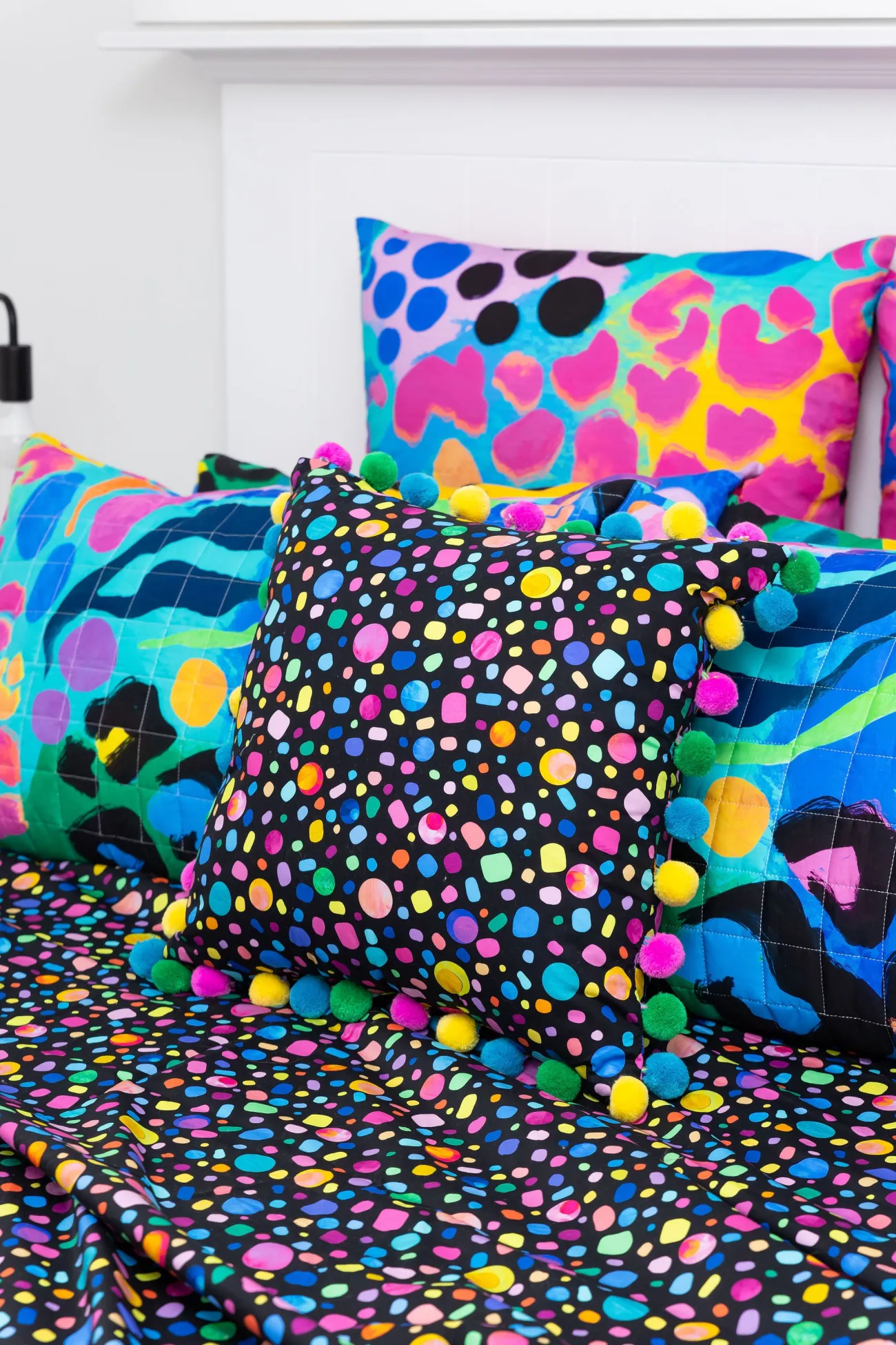Proud Poppy Clothing Sleep Bright Black Pebble Pom Pom Filled Cushion by Kasey Rainbow Sale