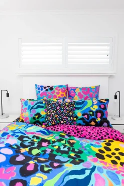 Proud Poppy Clothing Sleep Bright Electric Leopard Quilt Cover Set by Kasey Rainbow New