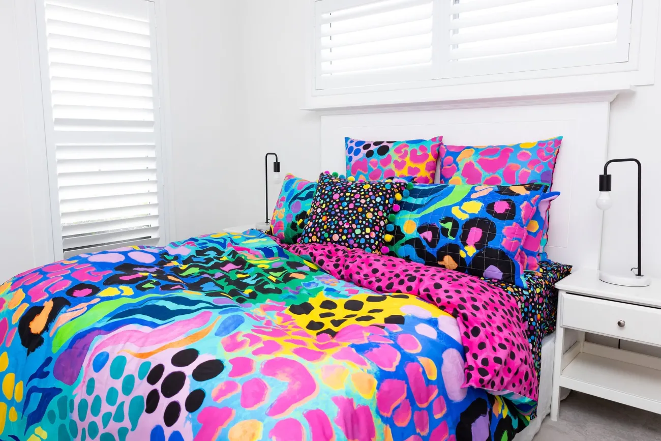 Proud Poppy Clothing Sleep Bright Electric Leopard Quilt Cover Set by Kasey Rainbow New