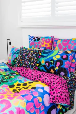 Proud Poppy Clothing Sleep Bright Electric Leopard Quilt Cover Set by Kasey Rainbow New