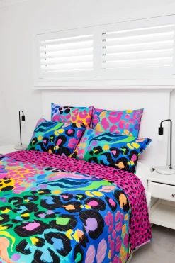 Proud Poppy Clothing Sleep Bright Electric Leopard Quilted Coverlet Set by Kasey Rainbow Clearance