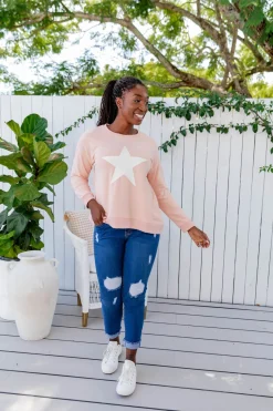 Proud Poppy Clothing Star Crew Sweater in Dusty Pink DustyPink Discount