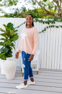 Proud Poppy Clothing Star Crew Sweater in Dusty Pink DustyPink Discount