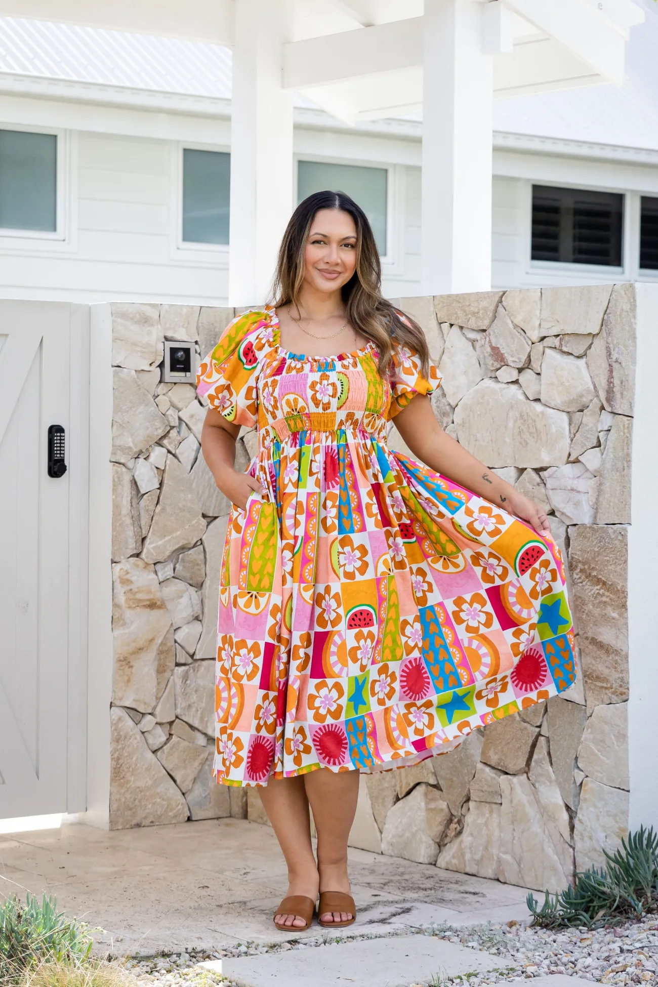 Proud Poppy Clothing Stelle Linen Blend Dress in Summer Crush SummerCrush Outlet