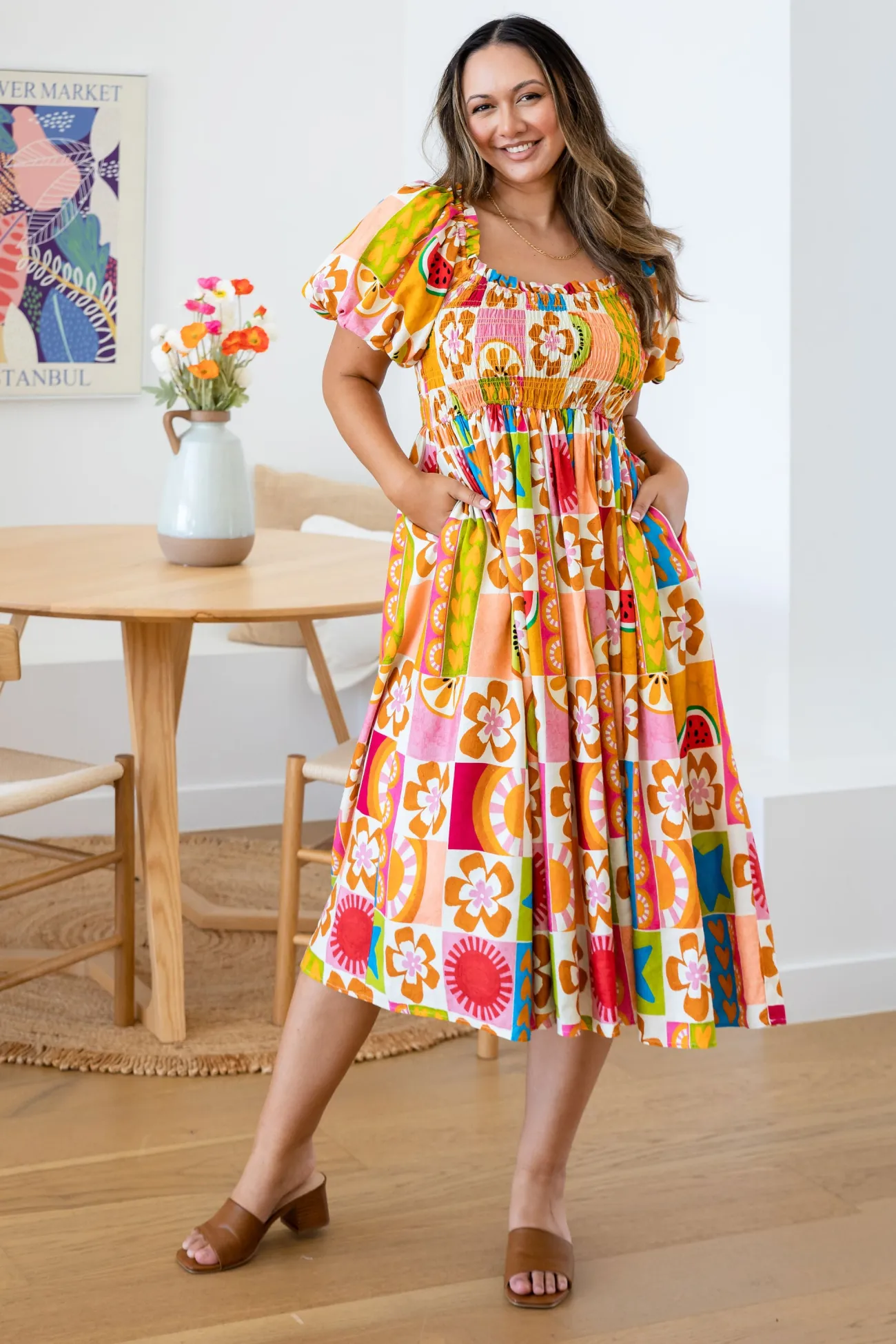 Proud Poppy Clothing Stelle Linen Blend Dress in Summer Crush SummerCrush Outlet