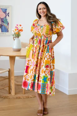 Proud Poppy Clothing Stelle Linen Blend Dress in Summer Crush SummerCrush Outlet
