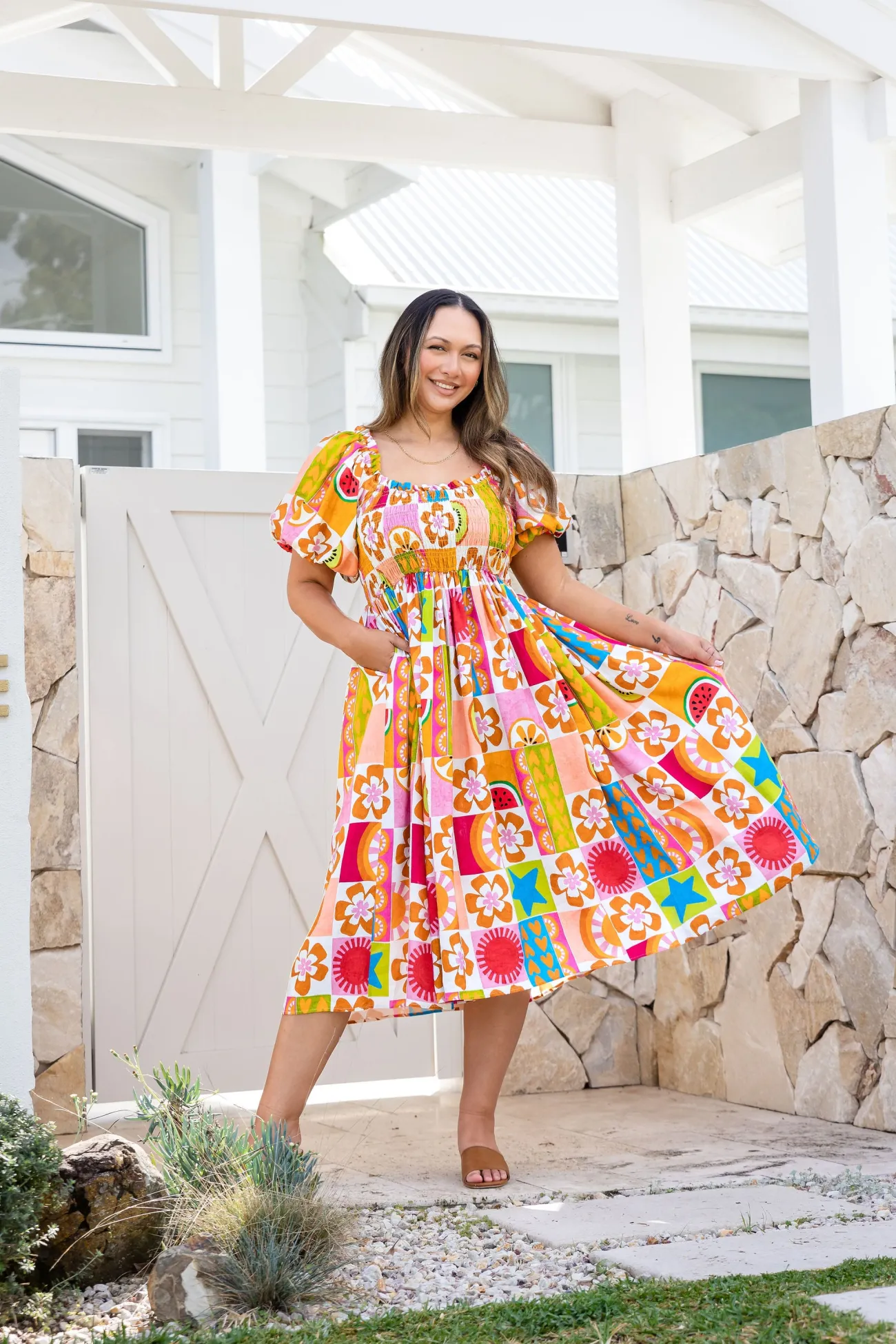 Proud Poppy Clothing Stelle Linen Blend Dress in Summer Crush SummerCrush Outlet