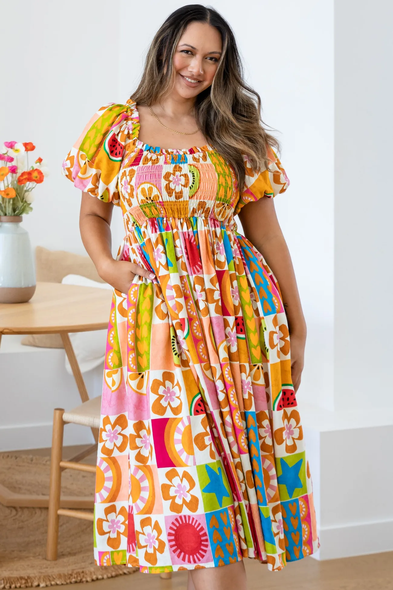 Proud Poppy Clothing Stelle Linen Blend Dress in Summer Crush SummerCrush Outlet