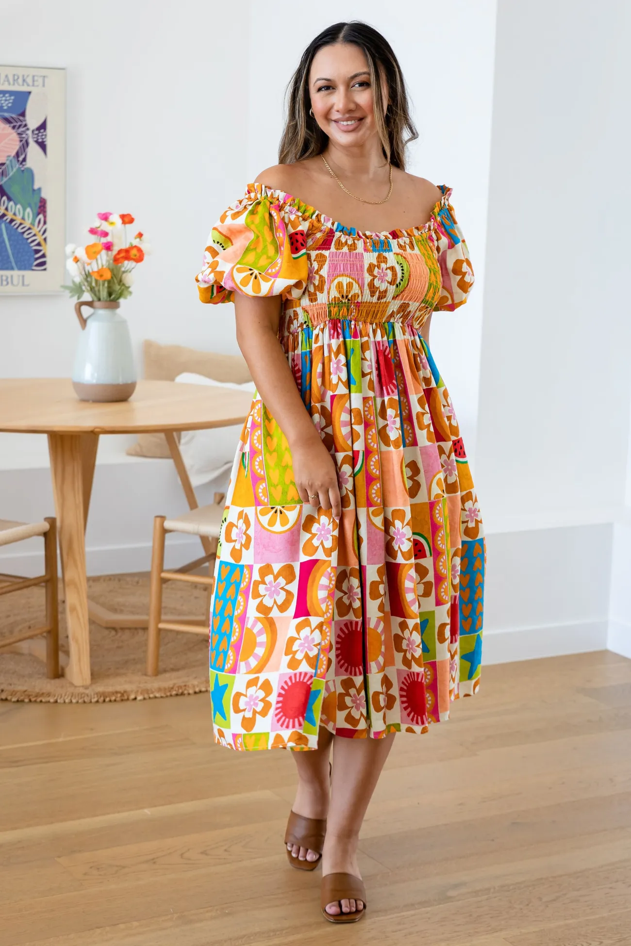 Proud Poppy Clothing Stelle Linen Blend Dress in Summer Crush SummerCrush Outlet