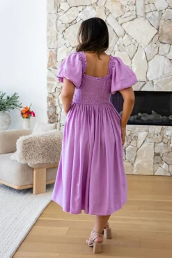 Proud Poppy Clothing Stelle Linen Blend Midi Dress in Berry Best