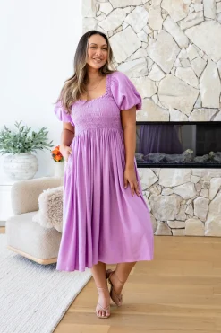 Proud Poppy Clothing Stelle Linen Blend Midi Dress in Berry Best