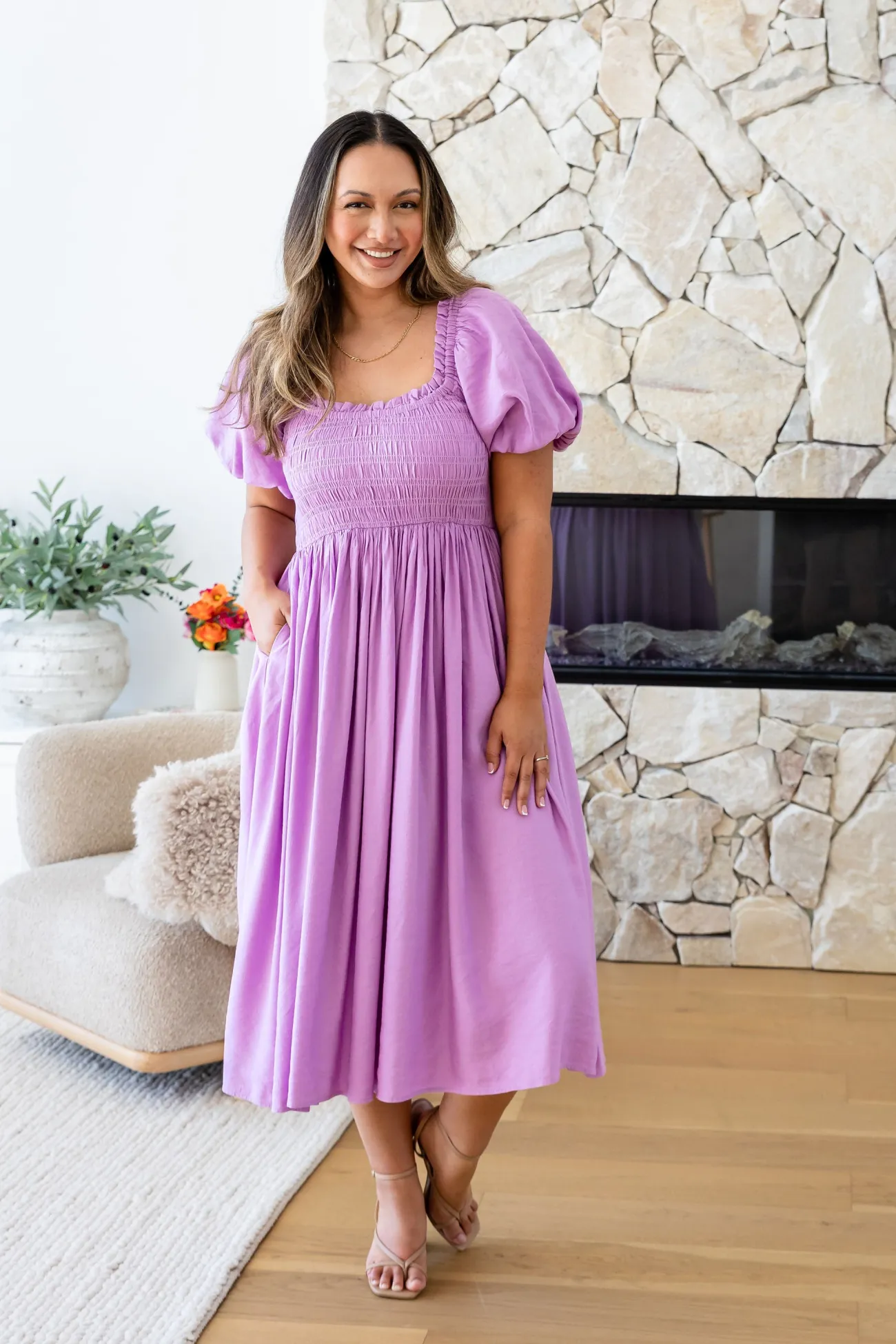 Proud Poppy Clothing Stelle Linen Blend Midi Dress in Berry Best