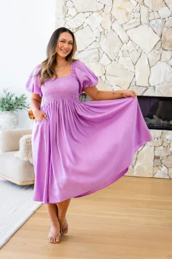 Proud Poppy Clothing Stelle Linen Blend Midi Dress in Berry Best