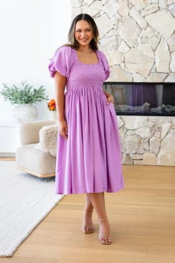 Proud Poppy Clothing Stelle Linen Blend Midi Dress in Berry Best