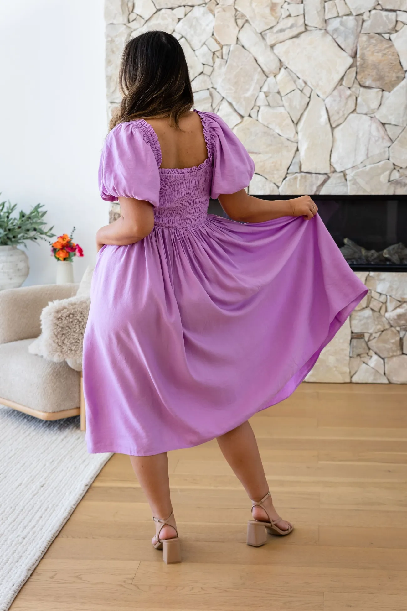 Proud Poppy Clothing Stelle Linen Blend Midi Dress in Berry Best