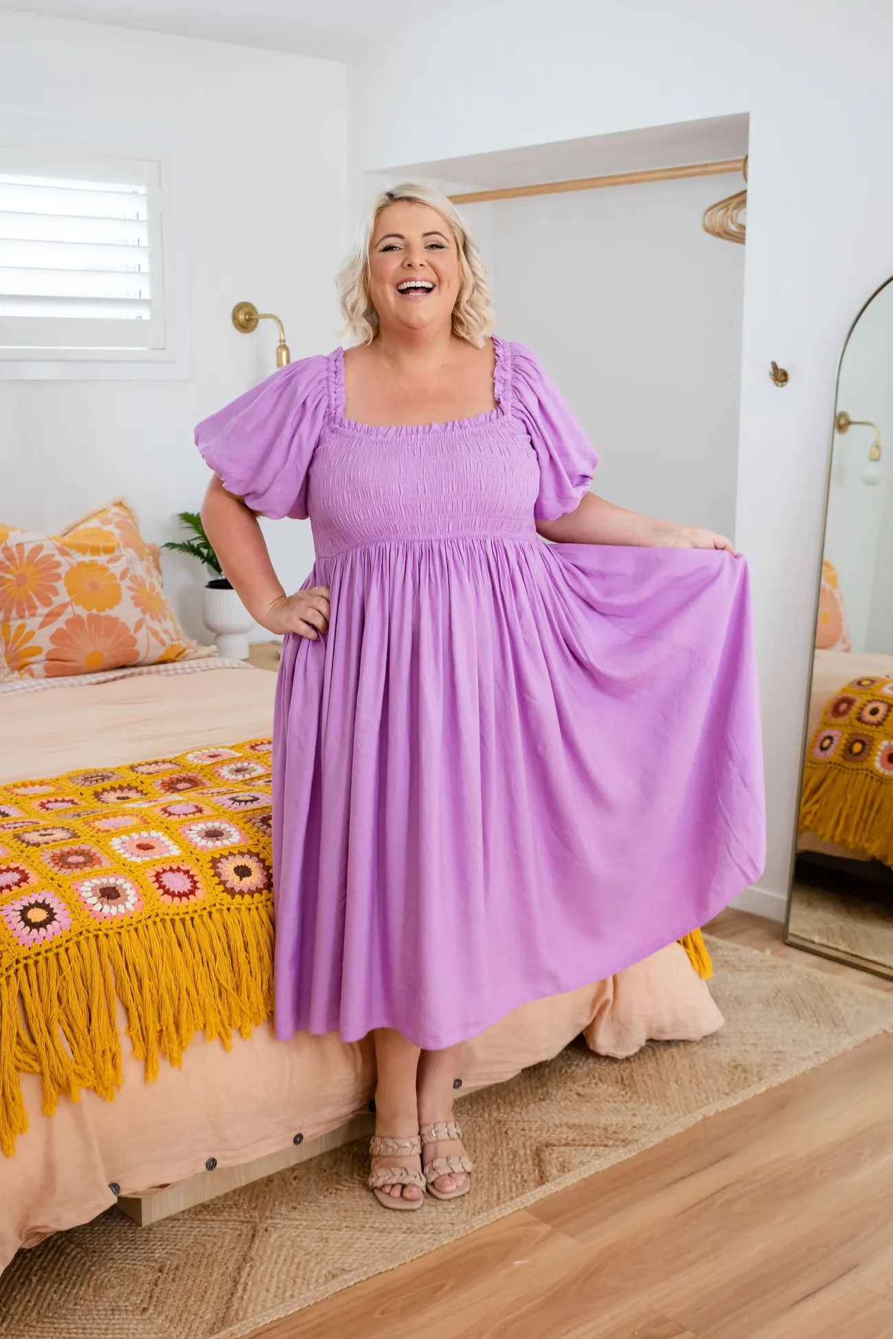 Proud Poppy Clothing Stelle Linen Blend Midi Dress in Berry Best