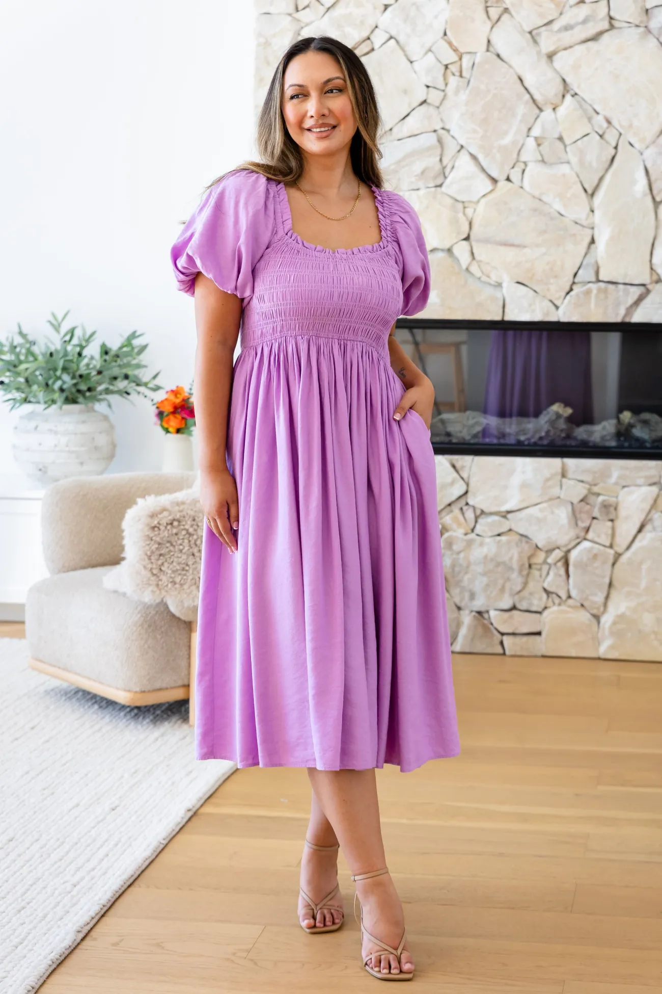 Proud Poppy Clothing Stelle Linen Blend Midi Dress in Berry Best