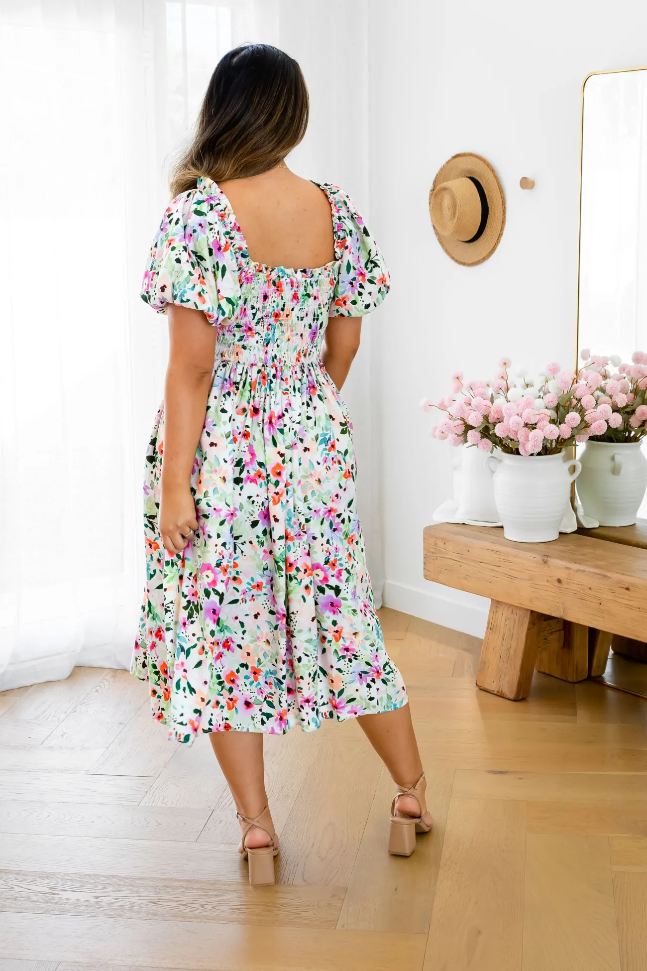 Proud Poppy Clothing Stelle Linen Blend Midi Dress in Rose Fleur RoseFleur Best