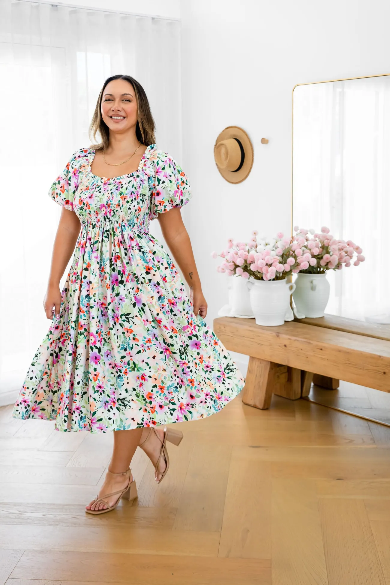 Proud Poppy Clothing Stelle Linen Blend Midi Dress in Rose Fleur RoseFleur Best