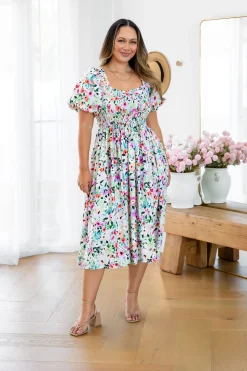 Proud Poppy Clothing Stelle Linen Blend Midi Dress in Rose Fleur RoseFleur Best