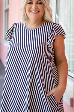 Proud Poppy Clothing Stevie Dress in Candy Stripe Navy CandyStripeNavy Sale
