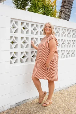 Proud Poppy Clothing Stevie Dress in Candy Stripe Rust CandyStripeRust Online