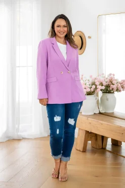 Proud Poppy Clothing Tammy Linen Blend Blazer in Berry Outlet