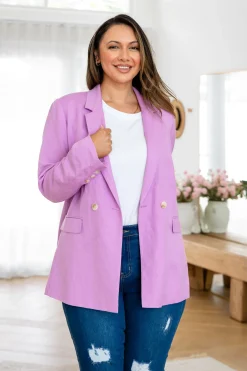 Proud Poppy Clothing Tammy Linen Blend Blazer in Berry Outlet