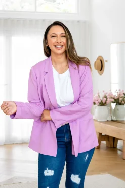 Proud Poppy Clothing Tammy Linen Blend Blazer in Berry Outlet