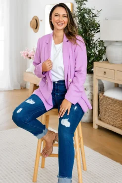 Proud Poppy Clothing Tammy Linen Blend Blazer in Berry Outlet
