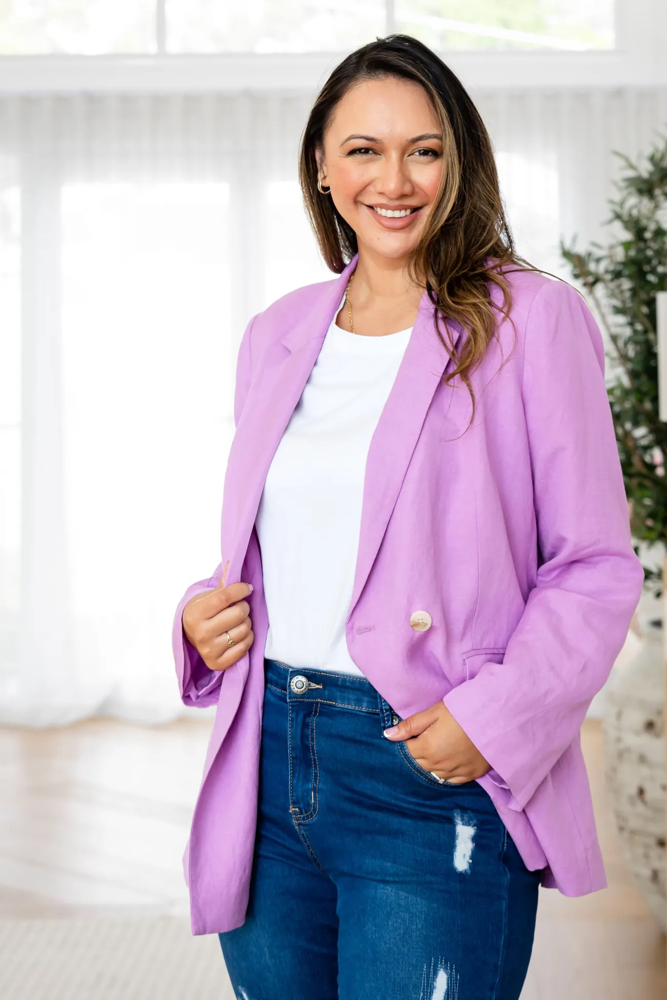Proud Poppy Clothing Tammy Linen Blend Blazer in Berry Outlet
