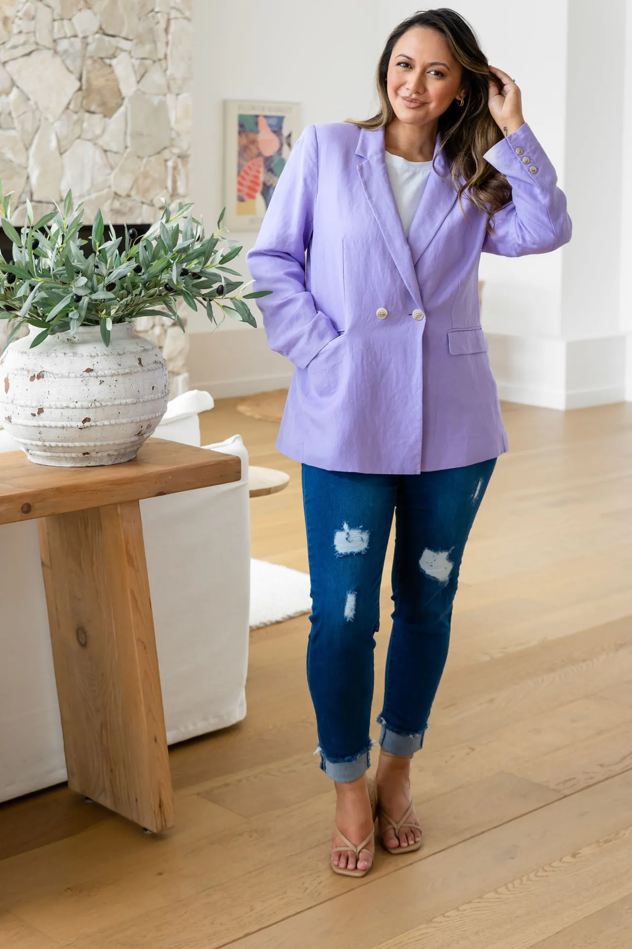 Proud Poppy Clothing Tammy Linen Blend Blazer in Lavender Sale