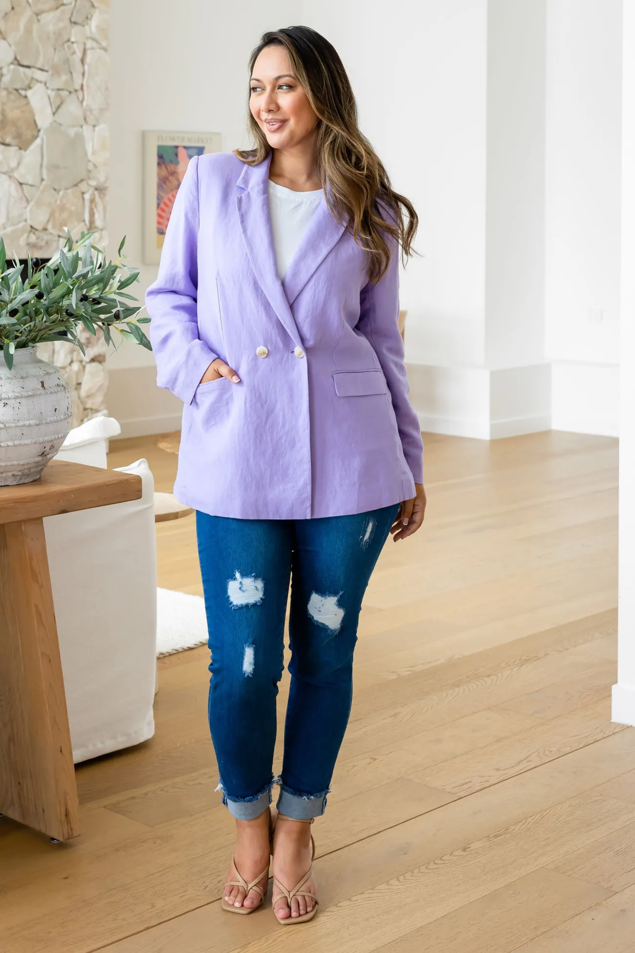 Proud Poppy Clothing Tammy Linen Blend Blazer in Lavender Sale