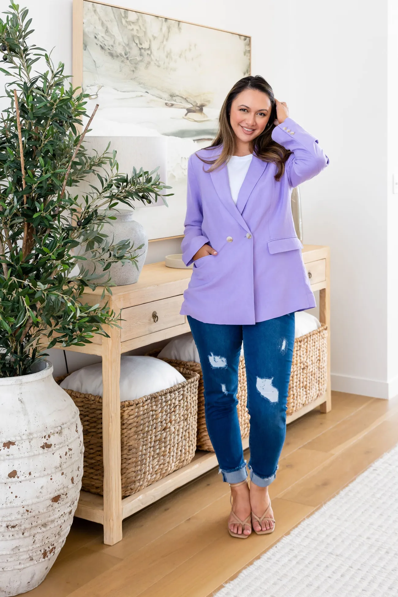 Proud Poppy Clothing Tammy Linen Blend Blazer in Lavender Sale