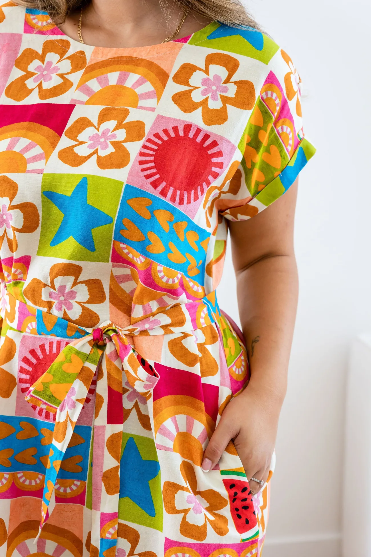 Proud Poppy Clothing Tee Linen Blend Dress in Summer Crush SummerCrush Hot