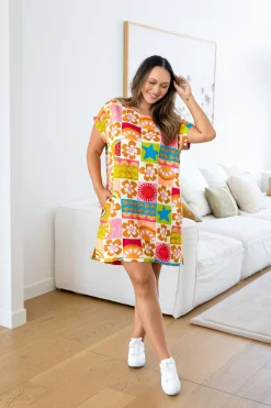 Proud Poppy Clothing Tee Linen Blend Dress in Summer Crush SummerCrush Hot