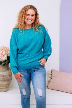 Proud Poppy Clothing Twinkle Embellished Knit in Turquoise Fashion