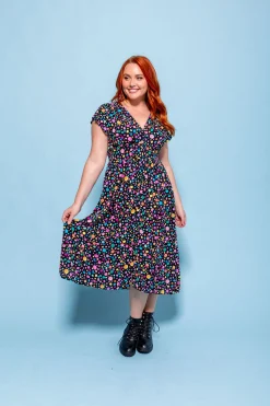 Proud Poppy Clothing *UNICORN* Aurora Midi Dress in Black Pebble by Kasey Rainbow New