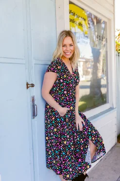 Proud Poppy Clothing *UNICORN* Aurora Midi Dress in Black Pebble by Kasey Rainbow New